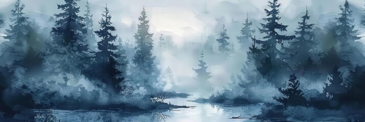 Poster - Misty Forest Landscape