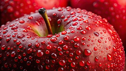 Sticker - Bright red apples background with water droplets, fruit, fresh, healthy, vibrant, juicy, organic, natural, food, close-up, agriculture