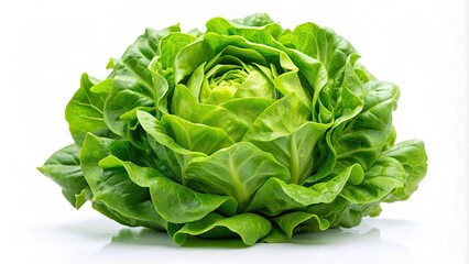 Canvas Print - Isolated head of lettuce on a white background, lettuce, green, fresh, vegetable, leafy, organic, healthy, salad, food