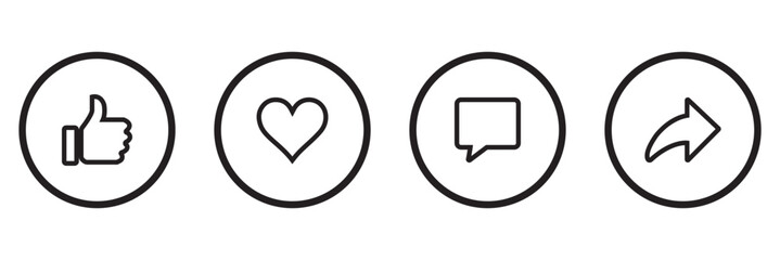 Wall Mural - Social Media Essentials - Like, Comment, Share and Save Icons