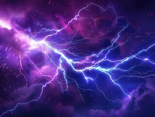 Canvas Print - electrifying lightning bolt piercing night sky vibrant purpleblue tendrils dramatic forked patterns intense energy photorealistic rendering on transparent background