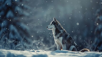 Poster - Husky in Snowy Forest