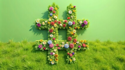 Sticker - Beautiful render of floral hashtag in a green meadow, floral, hashtag, green, meadow,render, nature, garden, summer