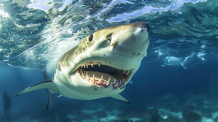 Sticker - Close-Up of a Great White Shark Underwater