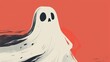 © Gia - A whimsical, cartoon ghost with a surprised expression floats against a bold orange background, bringing a playful twist to the traditionally spooky figure.