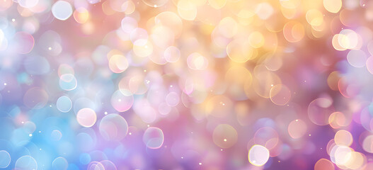 Poster - Abstract blur bokeh banner background. Rainbow colors, pastel purple, blue, gold yellow, white silver, pale pink bokeh background