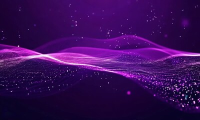 Wall Mural - Digital purple particles wave and light abstract background with shining dots stars