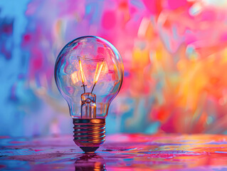 Canvas Print - Colorful light bulb with vignetting effect, representing innovative thinking and creative solutions