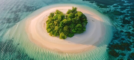 Wall Mural - Tranquil Island Escape Aerial View of a Tiny Lush Oasis Surrounded by Tropical Azure Waters