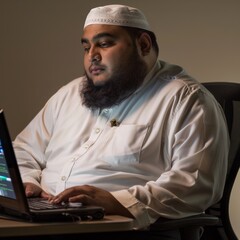  a fat muslim man doing online training to work for the NSA Job 