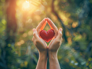 Hands praying with a heart symbol, representing faith and gratitude