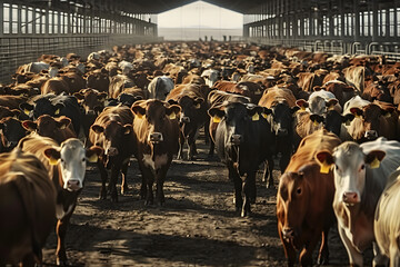 Wall Mural - Huge herds of cattle from factory farming.