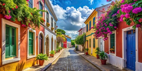 Poster - A vibrant street in a charming island town , island, country, town, street, vibrant, colorful, architecture