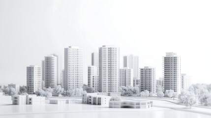 Mini city model, white building, The buildings and roads on white background, 3d rendering