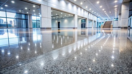 Poster - Smooth and unblemished granite floor reflecting ambient light, highlighting its pristine and clean appearance , granite