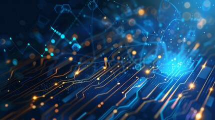 Vibrant digital technology banner background with circuit patterns and binary code elements, ideal for web design, technology concepts, and digital innovation illustrations

