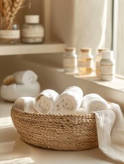 Wall Mural - a basket with towels on a counter in a bathroom