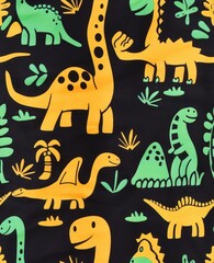 Canvas Print - a black background with a pattern of dinosaurs