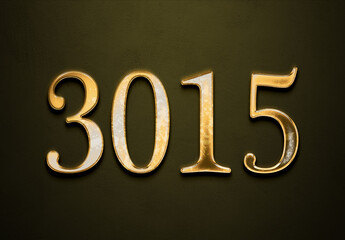 Old gold effect of 3015 number with 3D glossy style Mockup.	