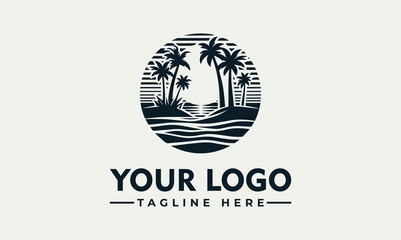 Sticker - Beach Vector Logo Palm Logo Unleash the Symbolism of Relaxation, Coastal Beauty, and Summer Vibes Symbol of Escape, Relaxation, and the Perfect Summer Getaway