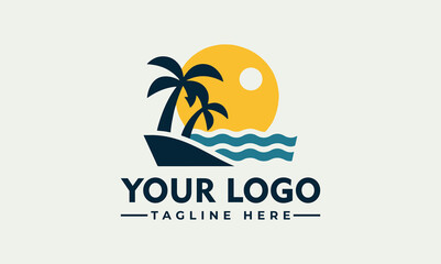 Sticker - Beach Vector Logo Palm Logo Unleash the Symbolism of Relaxation, Coastal Beauty, and Summer Vibes Symbol of Escape, Relaxation, and the Perfect Summer Getaway