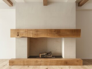 Wall Mural - a fireplace with a wood mantle and a firewood