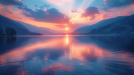 Poster - Sunset Over Mountain Lake