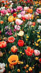 Poster - A field of flowers with a variety of colors including red, yellow, and purple