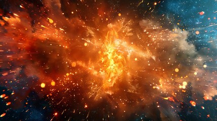 Canvas Print - Vivid depiction of a cosmic explosion, featuring intense orange and red hues, symbolizing a mesmerizing and grandiose galactic event rich in colors and dynamic energy.