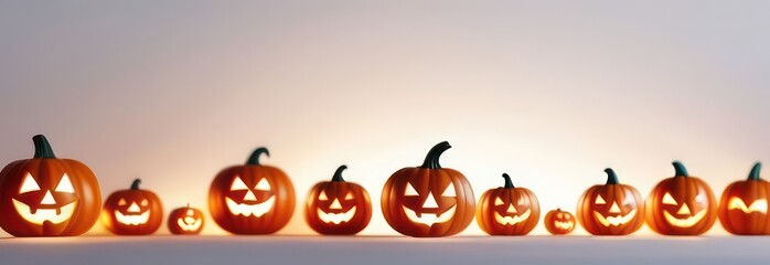 Banner Abstract flowing waves with pumpkins on white background with beautiful bokeh and with copy space