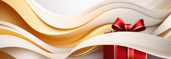 Banner Abstract flowing waves with gifts on white background with beautiful bokeh and with copy space