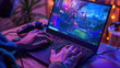 © Chatchanan - A gamer playing a high-action game on a gaming laptop, with colorful RGB lighting