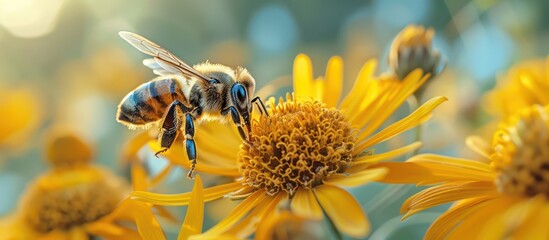 Wall Mural - Honeybee on a Sunflower