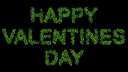 Wall Mural - Happy Valentines Day text with green grass on plain black background