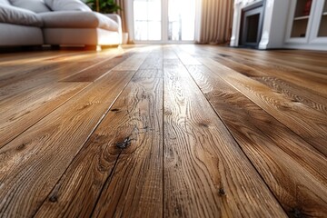 A close-up perspective of a freshly installed wood floor