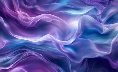 Abstract flowing waves of purple and blue silk fabric.