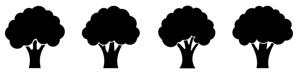 Poster - Broccoli icons set. Black silhouette of a broccoli. Broccoli symbol. Vector illustration.