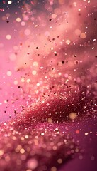 Wall Mural - Shiny shining red sparkles, macro photo and blurred bokeh, background for Christmas, birthday and new year