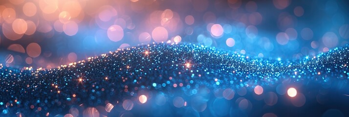 Wall Mural - Shiny shining blue and pink sparkles  macro photo and blurred bokeh, background for Christmas, birthday and new year