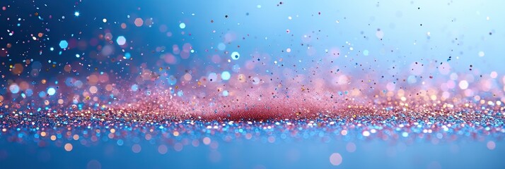 Wall Mural - Shiny shining blue and pink sparkles  macro photo and blurred bokeh, background for Christmas, birthday and new year