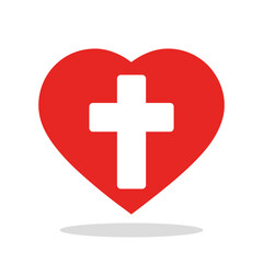 Wall Mural - Heart icon. Red heart containing a white cross, symbolizing the christian faith and love. Vector illustration