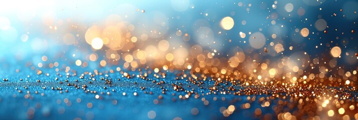 Wall Mural - Shiny shining blue and gold sparkles b macro photo and blurred bokeh, background for Christmas, birthday and new year