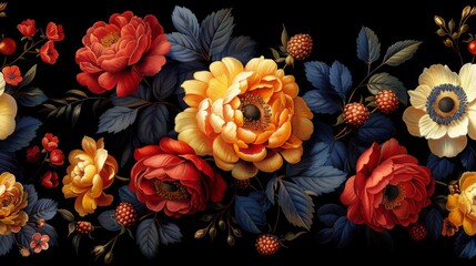 Poster - Floral Tapestry of Red and Yellow Blossoms