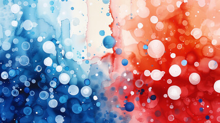 Wall Mural - Red, blue and white watercolor abstract background with round drops