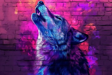 Poster - Howling wolf graffiti with neon colors