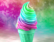 © jobi_pro - Fruity Colored Soft Serve Ice Cream Cone Isolated on Colorful Backdrop