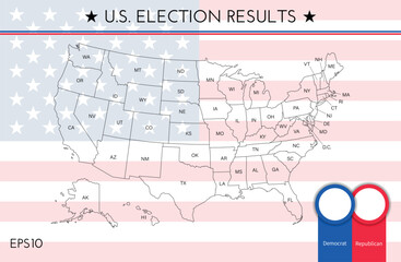 Canvas Print - US election map. American Presidential Election results infographics template, with separated states and short state names. Vector illustration.