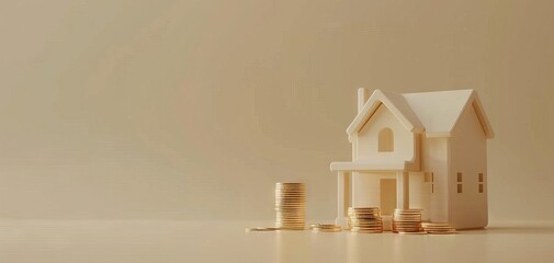 Poster - A house with a pile of gold coins on the ground in front of it