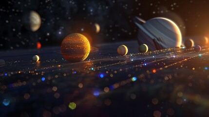 Wall Mural - An awe-inspiring space scene with aligned planets, showcasing the vast beauty of the universe and representing the endless possibilities of exploration and discovery.