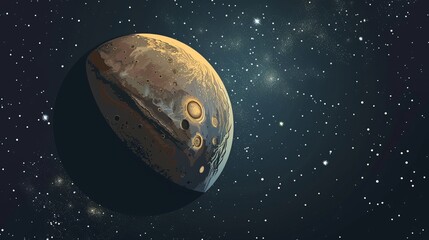 Wall Mural - A detailed artistic image showcasing a textured planet with distinct crater formations, floating within the starry universe, evoking a sense of otherworldly beauty and exploration.